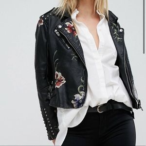 Blank NYC Leather Look Jacket with Floral Embroidery & Stud Detail